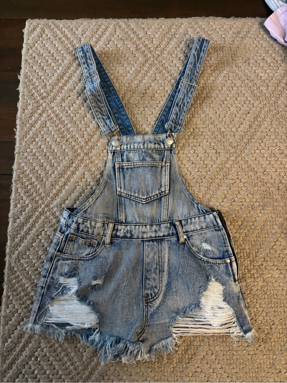 Signature Light Blue Denim Overalls with Burgundy Patch